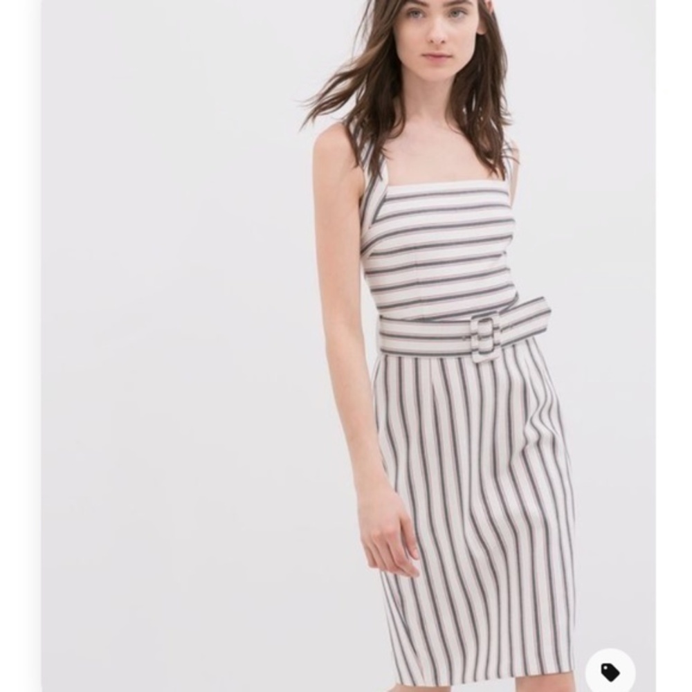 Zara Black and White Striped Midi Dress